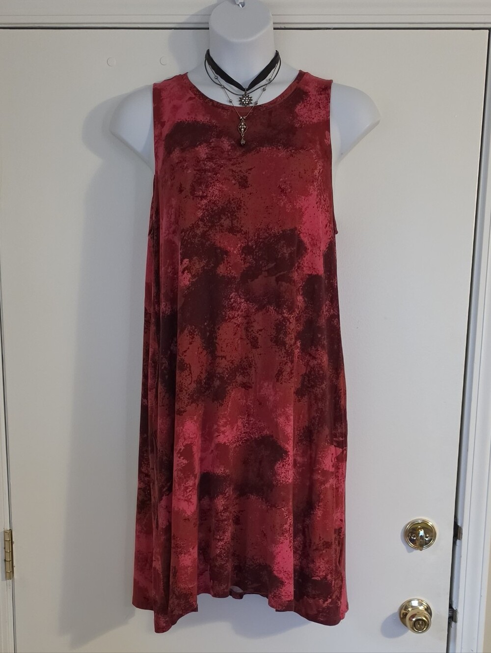 LuLaRoe 4th of July XL Red Pink Tiedye Charlotte Tank Swing Dress Pockets